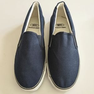 BBC Navy Blue Canvas Unisex Slip On Shoes Men Size 9 Womens Size 11 New